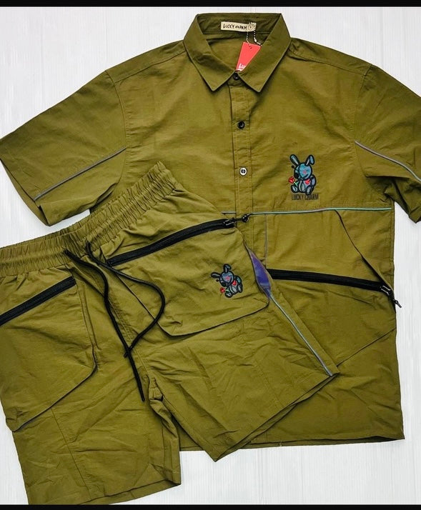 Olive Green Nylon Set Shirt