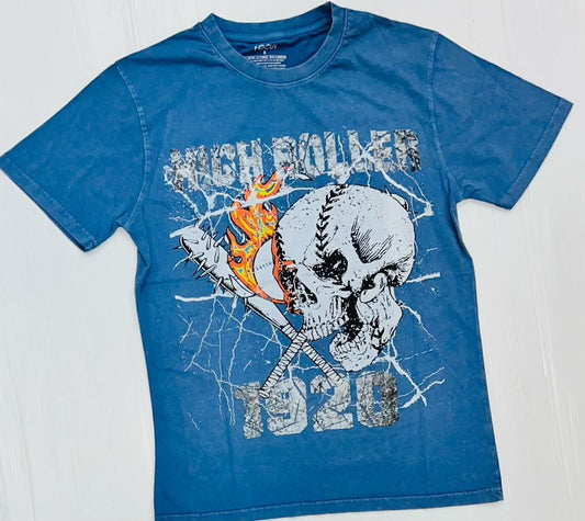 Blue High Roller Skull Top