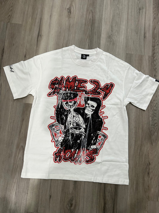 White & Red Same 24 Hours Tee